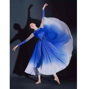 Blue fuchsia red Modern dance Ballet dress for women girls Stage performance costumes opening dances choir flowy skirts singing art examinations long gown
